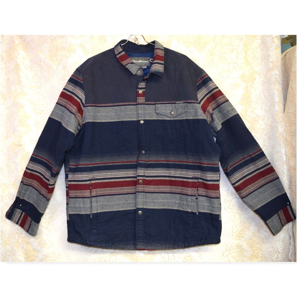 Eddie Bauer Outdoor Mens Size XL Cotton Flannel Jacket Quilted Insulated Western